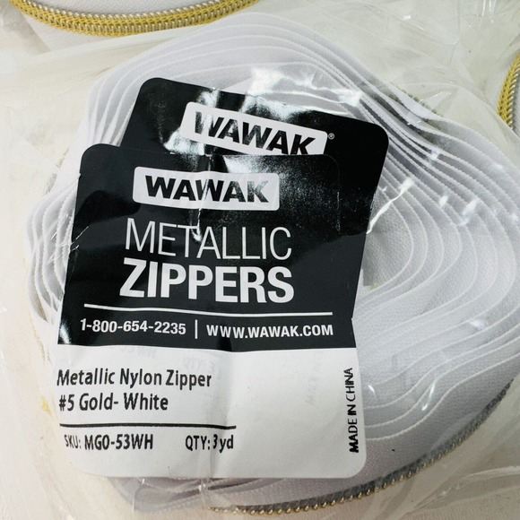 10 Pack Wawak #5 Gold Metallic Nylon Coil Continuous Zipper Roll - 3 Yds. White - Picture 2 of 2